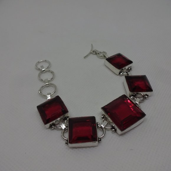 Gorgeous "SIMULATED RUBY" Handmade Sterling Bracelet 7.25: #841 - Picture 3 of 3